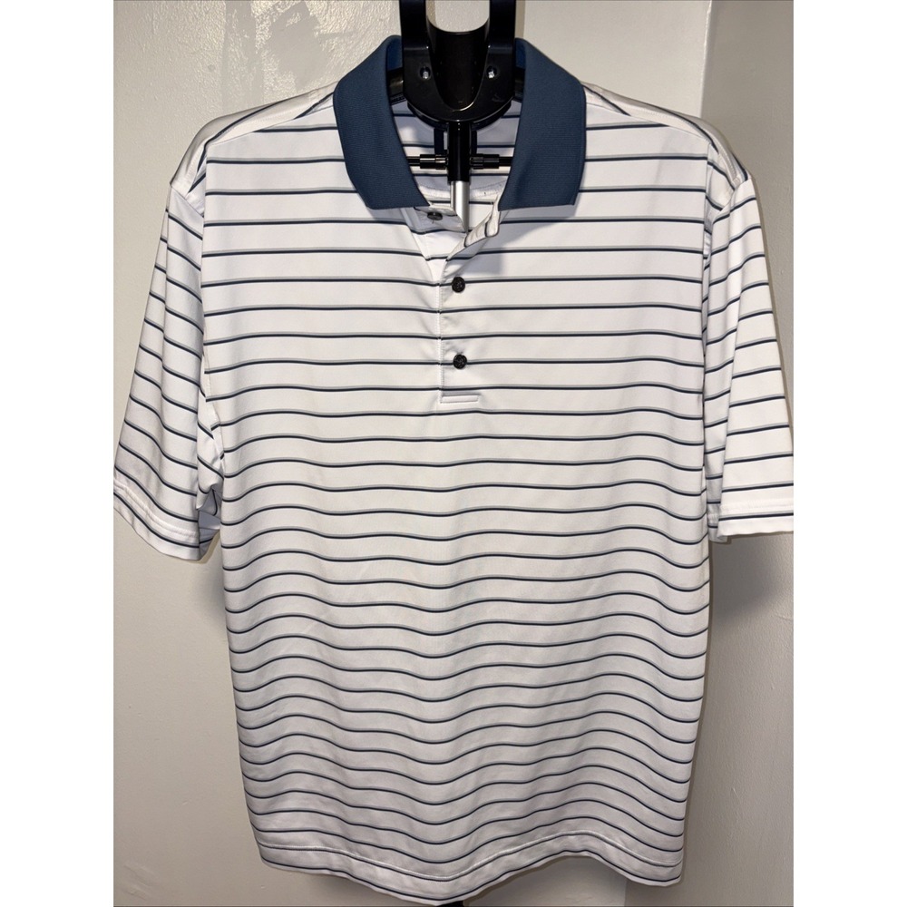 FootJoy by Titleist White/ Blue/gray Striped Mens Golf Polo Size Large